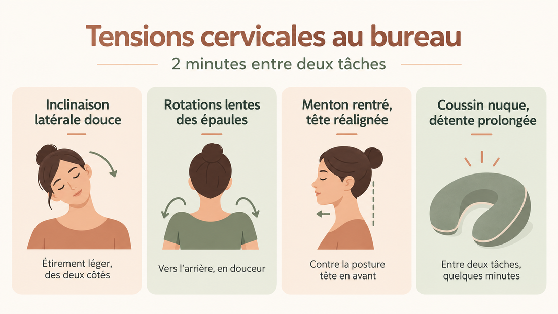 Tensions cervicales au bureau : 2 minutes entre deux tâches