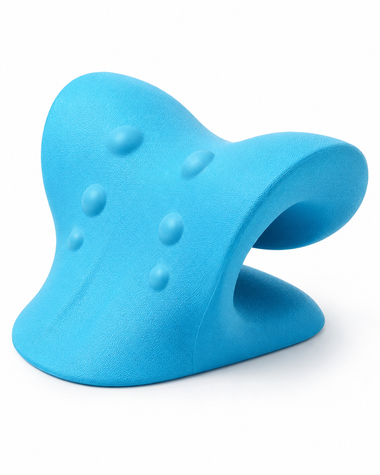 Coussin nuque ergonomique bleu vu de trois quarts
