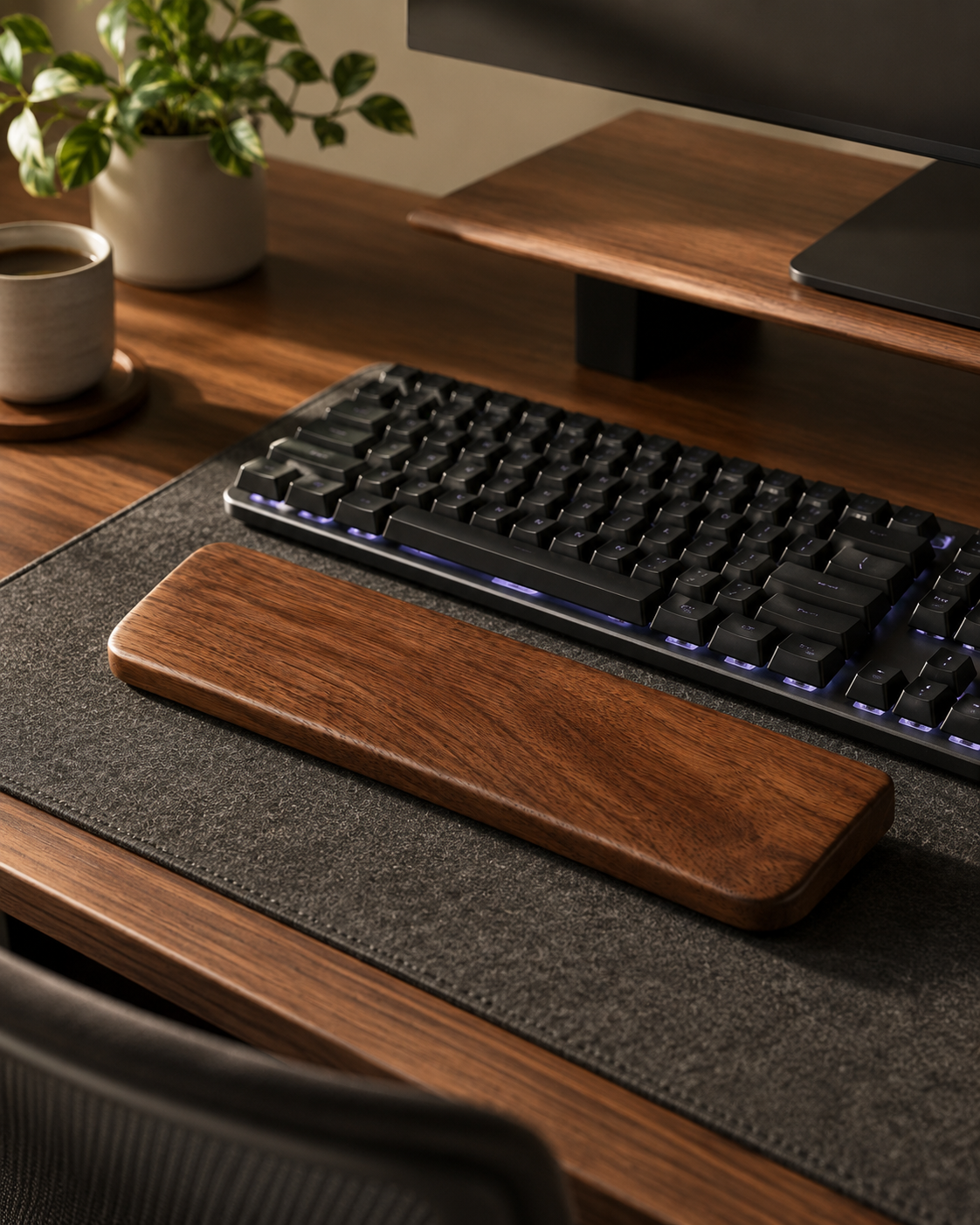 Repose-Poignet Clavier en Bois de Noyer Massif
