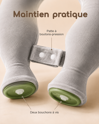 Patte à boutons-pression et deux bouchons à vis de la bouillotte nuque