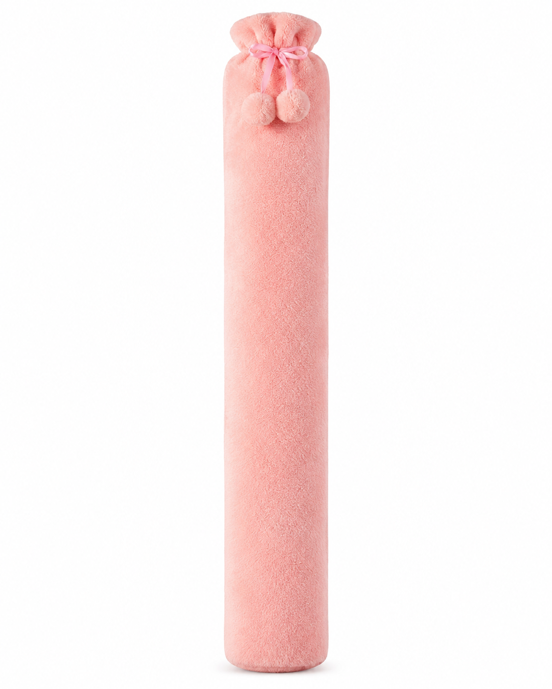 Bouillotte peluche longue rose de 76 cm sur fond blanc