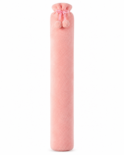 Bouillotte peluche longue rose de 76 cm sur fond blanc