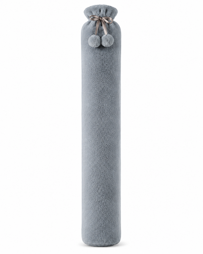 Bouillotte peluche longue grise de 76 cm sur fond blanc