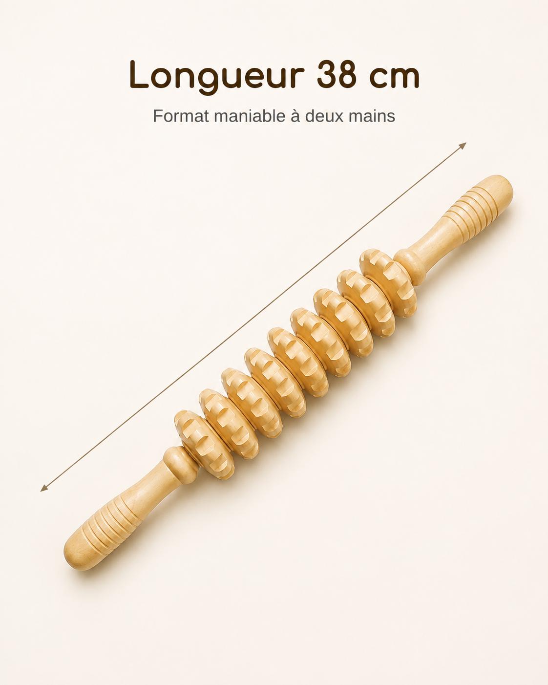 Bâton de massage en bois de 38 cm de long, maniable à deux mains