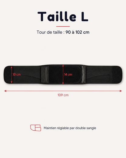 Ceinture lombaire taille L, 109 cm de long, tour de taille 90 à 102 cm
