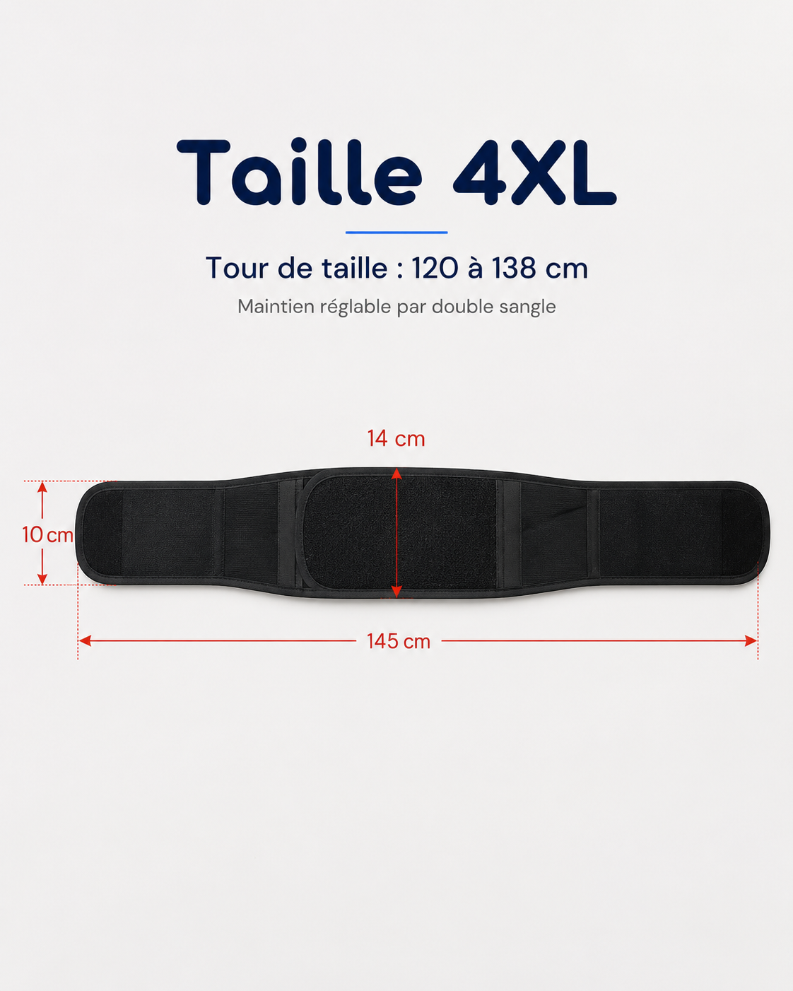 Ceinture lombaire taille 4XL, 145 cm de long, tour de taille 120 à 138 cm