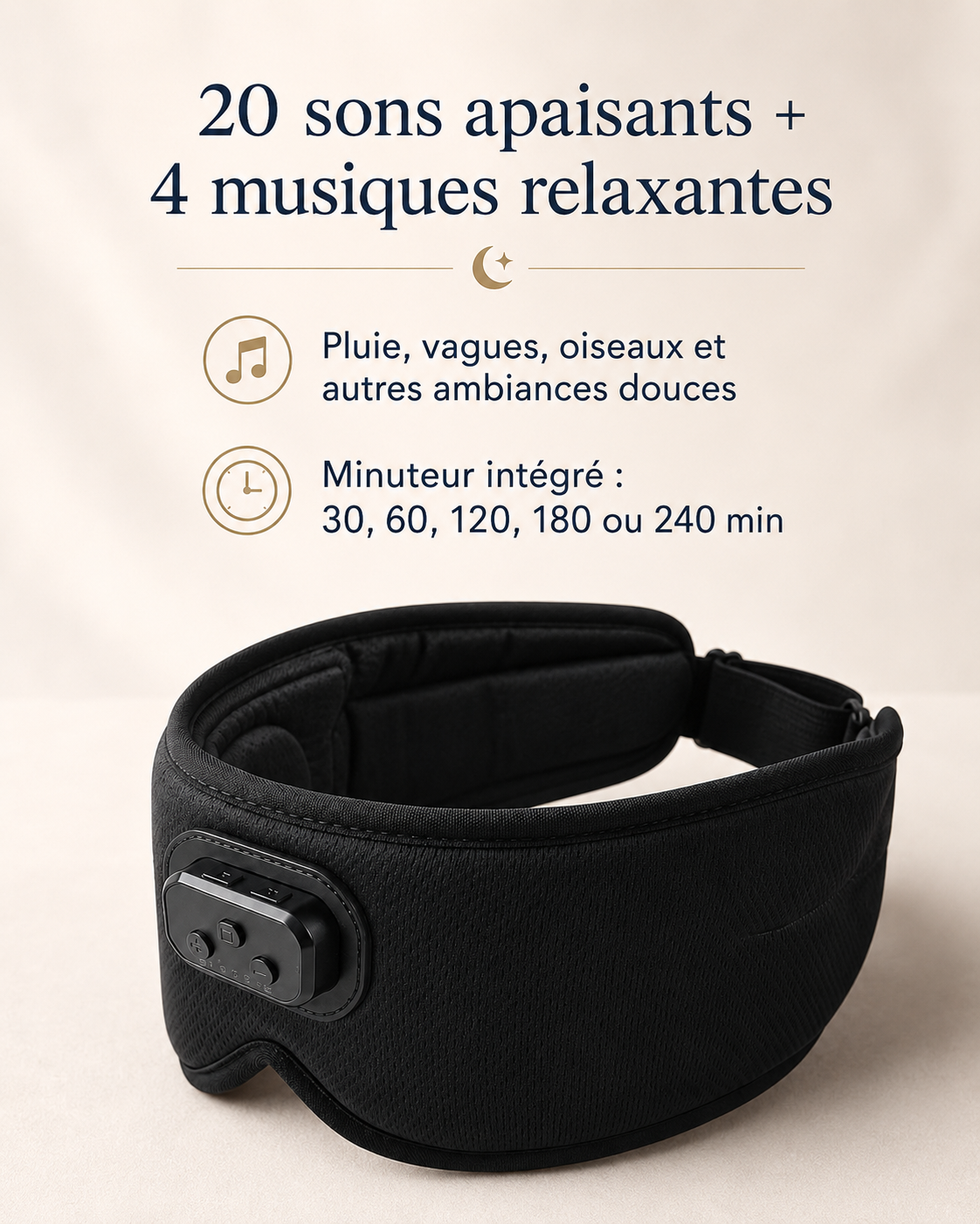 Masque de Sommeil Bluetooth Bruit Blanc et Minuteur
