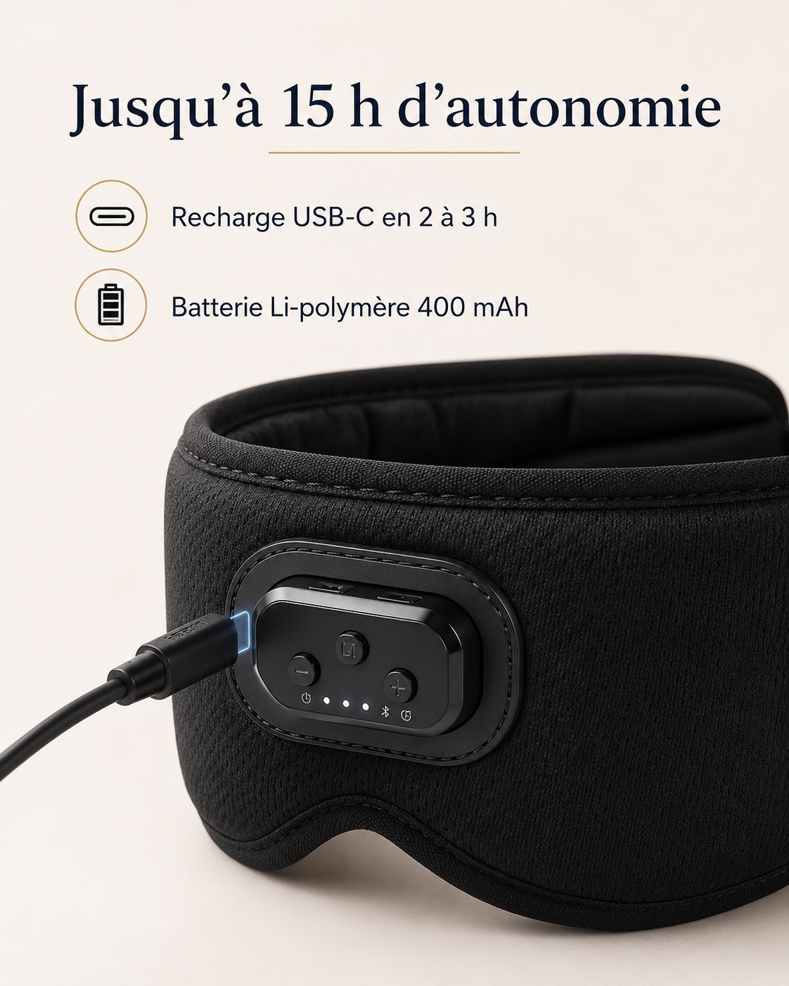 Masque de Sommeil Bluetooth Bruit Blanc et Minuteur