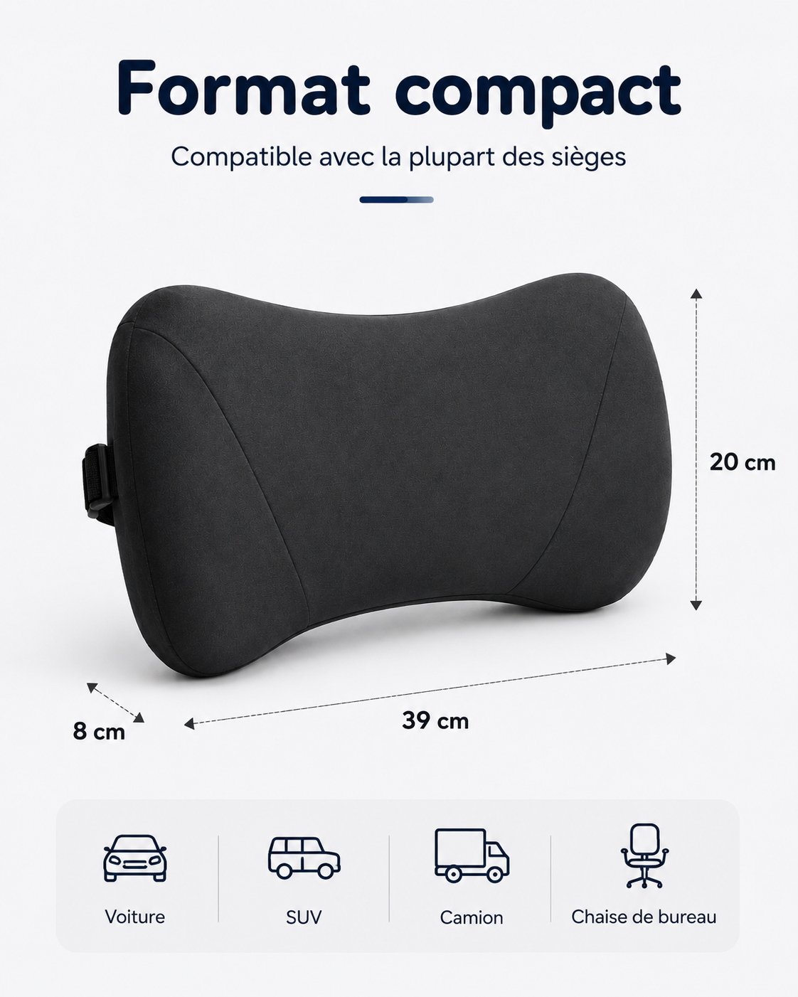 Coussin Lombaire Voiture Compact en Mousse à Mémoire de Forme