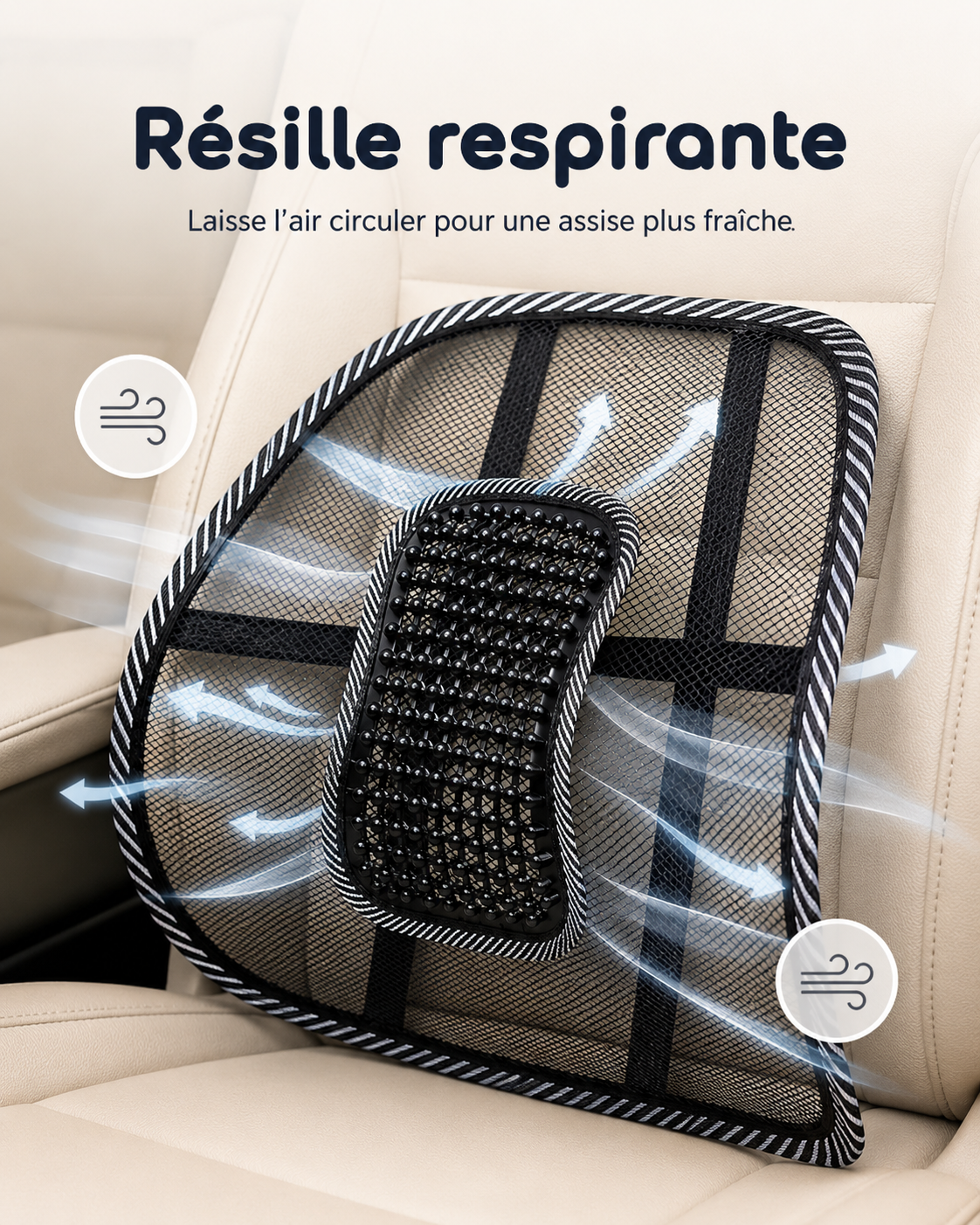 Support Lombaire Résille avec Perles de Massage