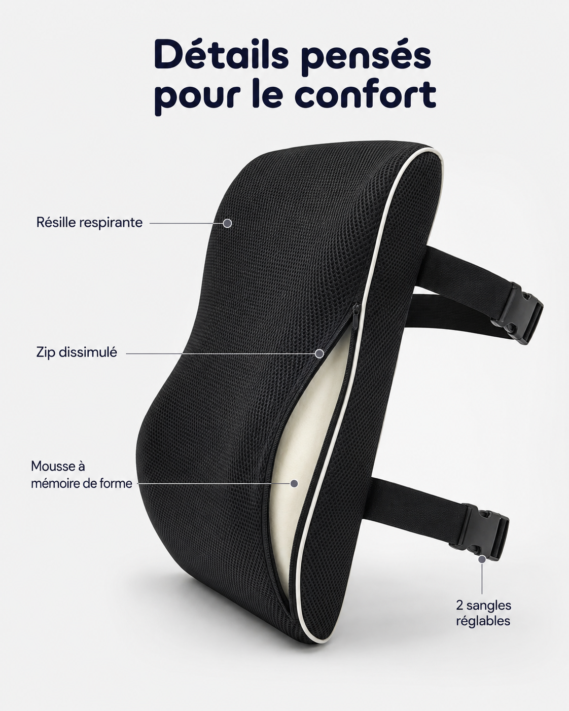Coussin Lombaire Respirant Réglable Haut et Bas du Dos