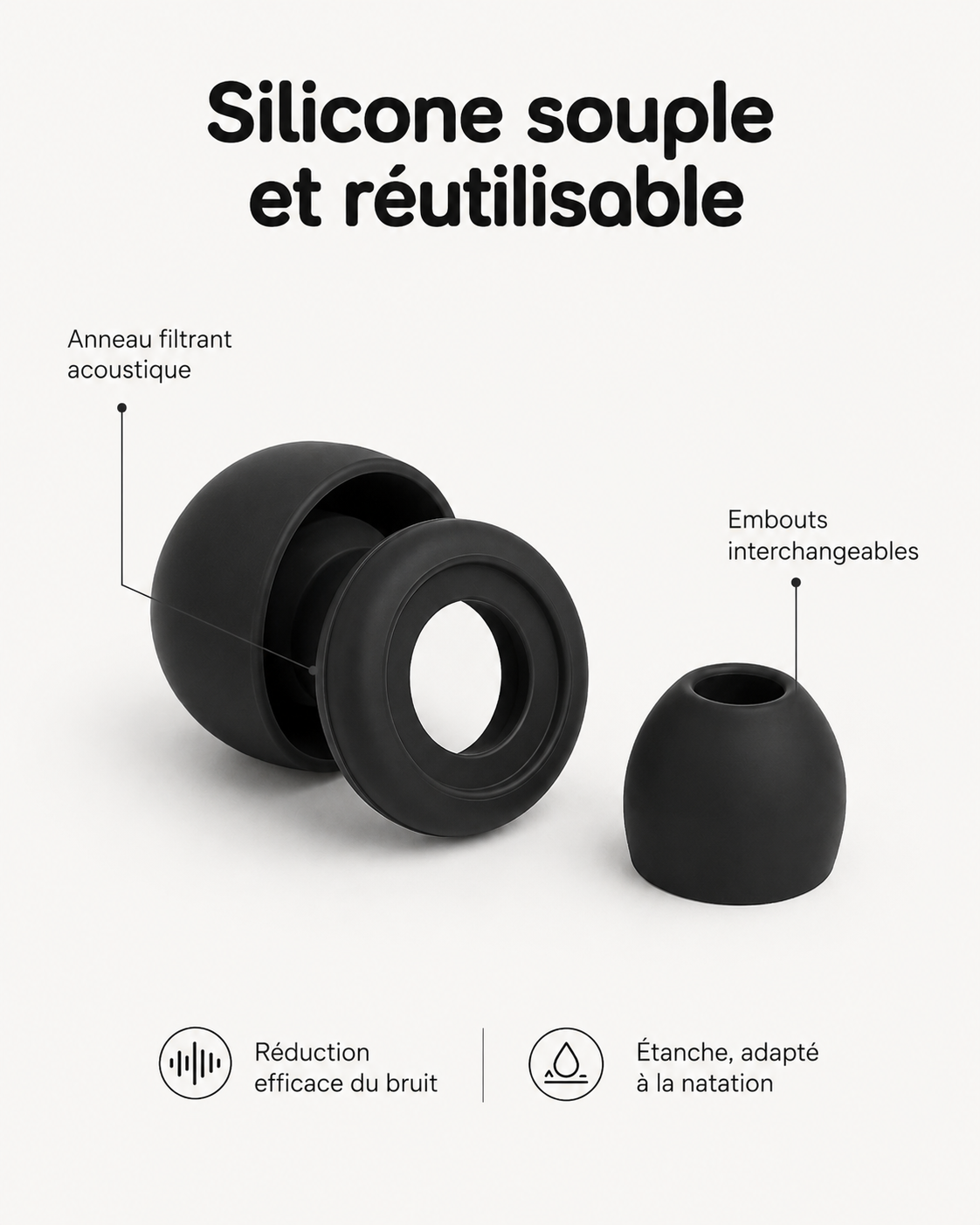 Bouchons d'Oreille en Silicone Anti-Bruit Réutilisables