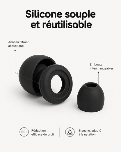 Bouchons d'Oreille en Silicone Anti-Bruit Réutilisables