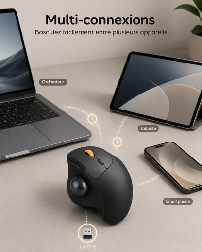 Souris Trackball Ergonomique Rechargeable Multi-Connexions