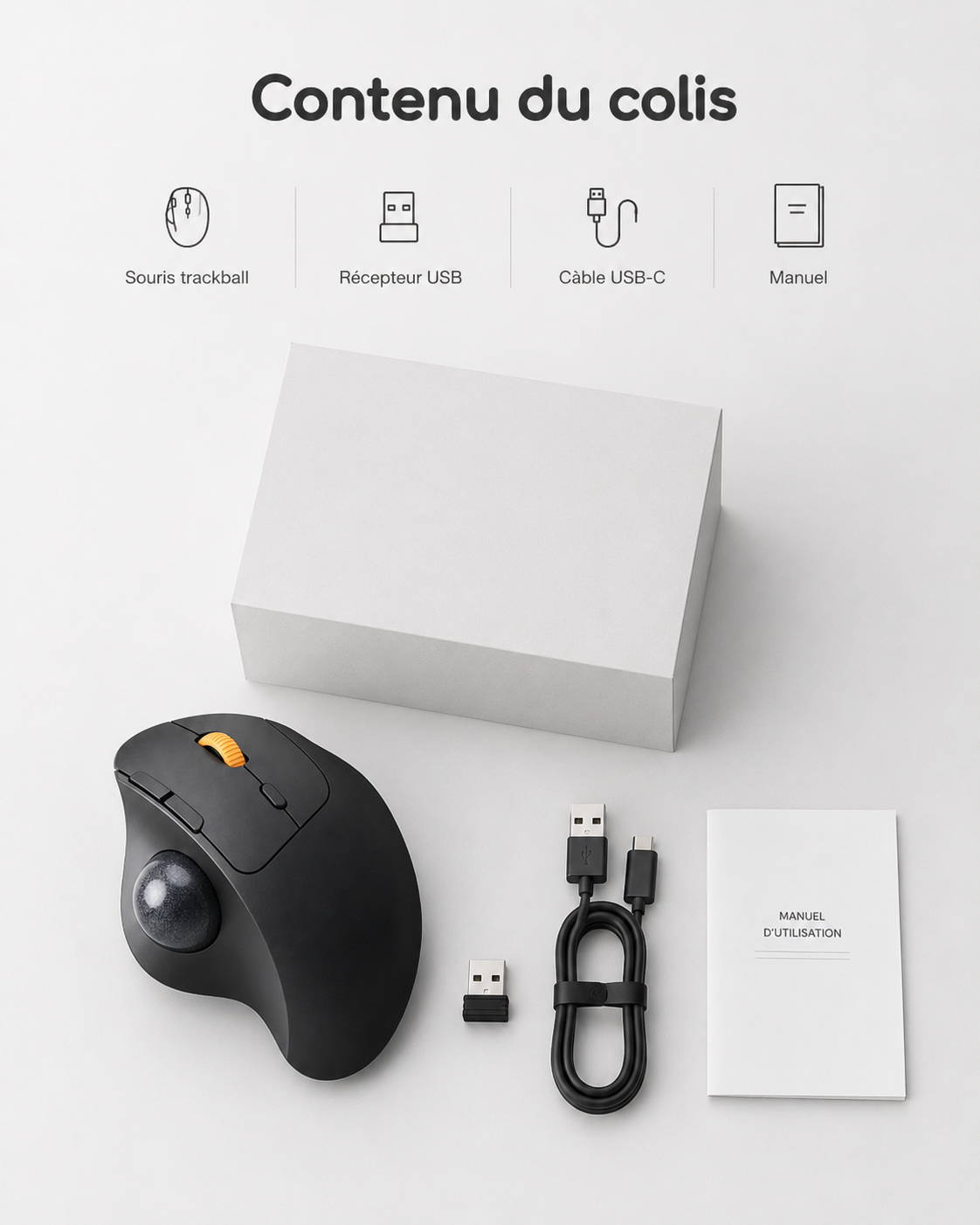 Souris Trackball Ergonomique Rechargeable Multi-Connexions